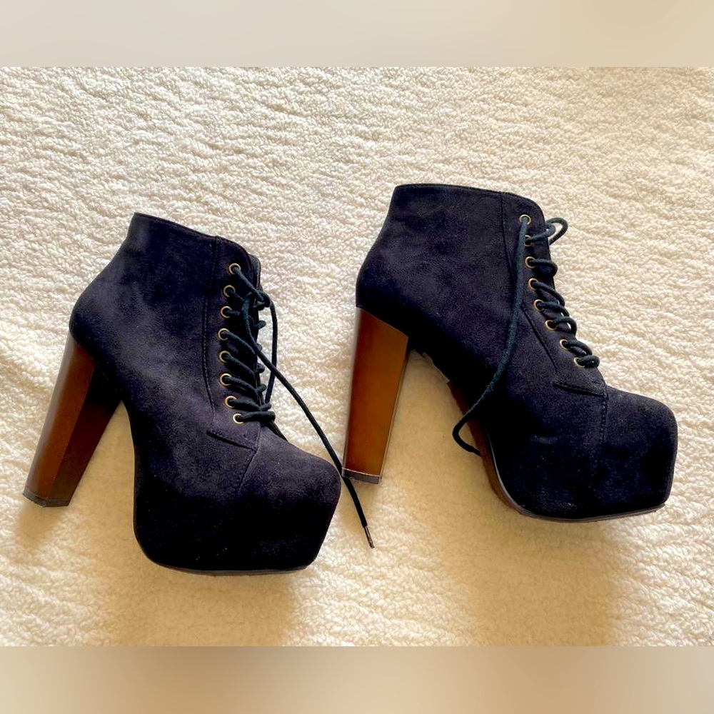 Black platform lace up ankle boots